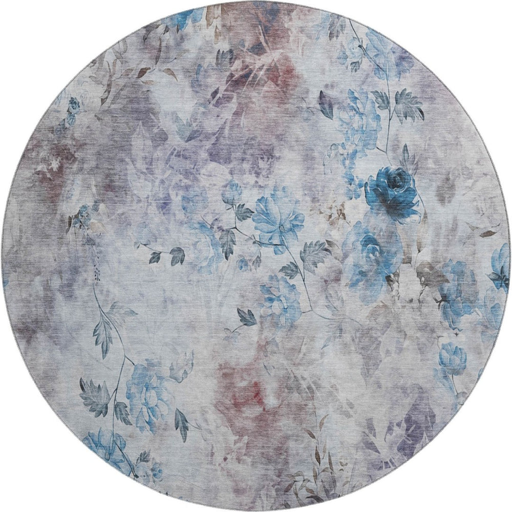 HomeRoots 8' Stylish Floral Washable Round Rug in Blue, Blush & Ivory – UV Protected, Easy to Clean, Durable Design 657698