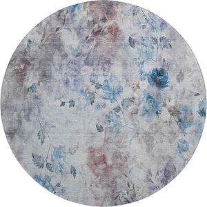 HomeRoots 8' Stylish Floral Washable Round Rug in Blue, Blush & Ivory – UV Protected, Easy to Clean, Durable Design 657698