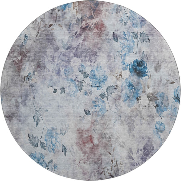 HomeRoots 8' Stylish Floral Washable Round Rug in Blue, Blush & Ivory – UV Protected, Easy to Clean, Durable Design 657698