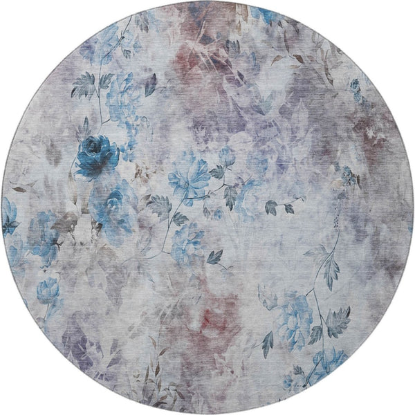 HomeRoots 8' Stylish Floral Washable Round Rug in Blue, Blush & Ivory – UV Protected, Easy to Clean, Durable Design 657698