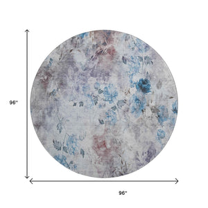 HomeRoots 8' Stylish Floral Washable Round Rug in Blue, Blush & Ivory – UV Protected, Easy to Clean, Durable Design 657698
