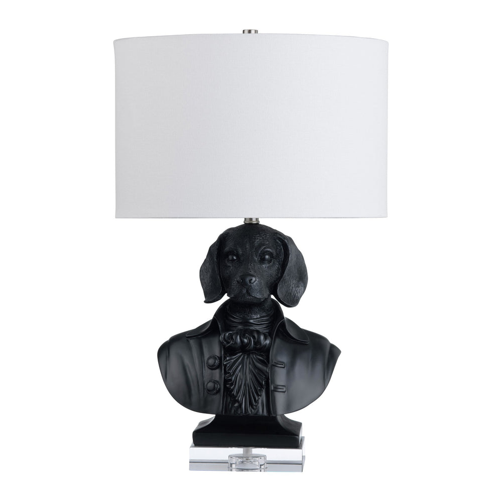 Crestview Collection 22.75"H Playful Dog Bust Table Lamp With Crystal Base, Elegant Linen Shade For Stylish Lighting   Cvazvp131blk