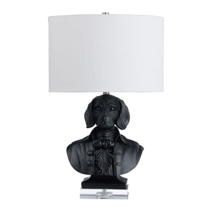 Crestview Collection 22.75"H Playful Dog Bust Table Lamp With Crystal Base, Elegant Linen Shade For Stylish Lighting   Cvazvp131blk
