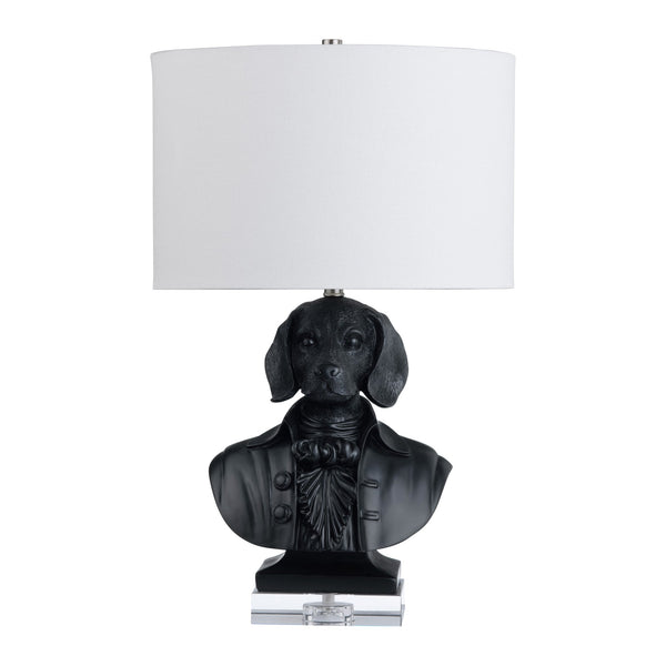 Crestview Collection 22.75"H Playful Dog Bust Table Lamp With Crystal Base, Elegant Linen Shade For Stylish Lighting   Cvazvp131blk