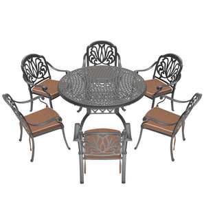 English Elm 7-piece Cast Aluminum Outdoor Dining Set Ornate Floral Patio Furniture Seats Six W1710S00621