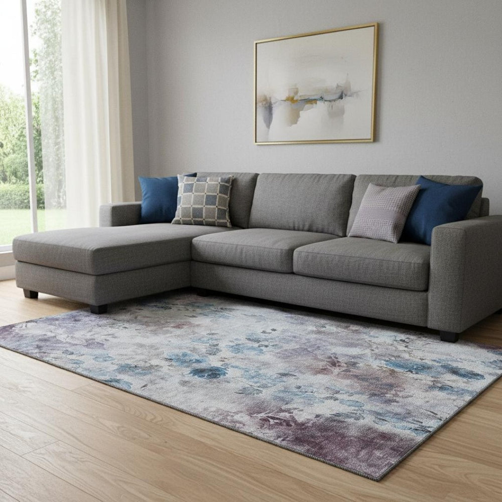 HomeRoots 9' X 12' Floral Washable Area Rug in Blue, Blush & Ivory – UV Protected, Durable & Stylish Accent Piece 657700