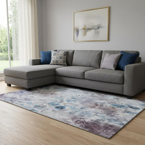 HomeRoots 9' X 12' Floral Washable Area Rug in Blue, Blush & Ivory – UV Protected, Durable & Stylish Accent Piece 657700