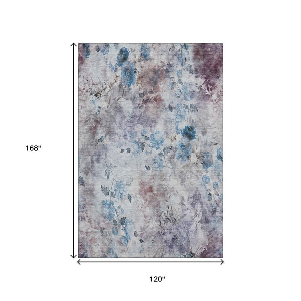 HomeRoots 10' Blue Blush Ivory Floral Washable Area Rug - Durable, UV-Protected, Family-Friendly Design for All Spaces 657701