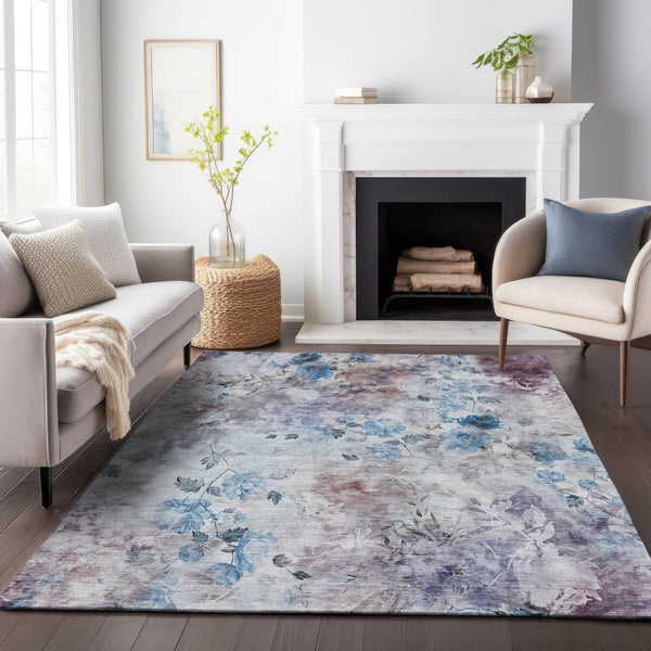 HomeRoots 10' Blue Blush Ivory Floral Washable Area Rug - Durable, UV-Protected, Family-Friendly Design for All Spaces 657701