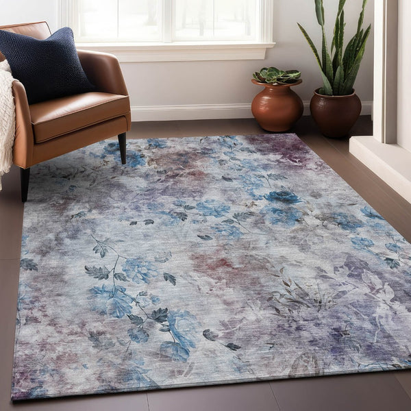 HomeRoots 10' Blue Blush Ivory Floral Washable Area Rug - Durable, UV-Protected, Family-Friendly Design for All Spaces 657701