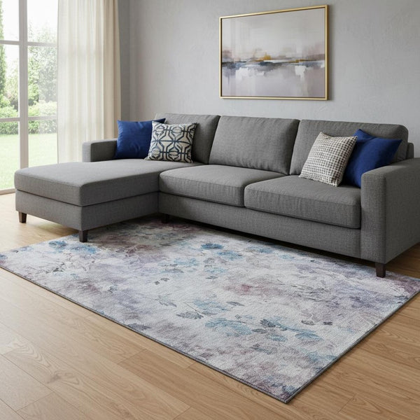 HomeRoots 10' Blue Blush Ivory Floral Washable Area Rug - Durable, UV-Protected, Family-Friendly Design for All Spaces 657701
