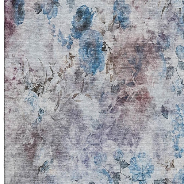 HomeRoots 10' Blue Blush Ivory Floral Washable Area Rug - Durable, UV-Protected, Family-Friendly Design for All Spaces 657701