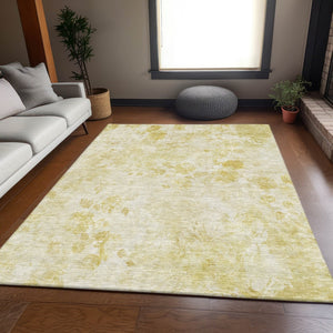 HomeRoots 5' X 8' Elegant Gold & Ivory Floral Area Rug - Washable, UV Protected, Ideal for High-Traffic Rooms 657703