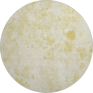 HomeRoots 8' Gold and Ivory Floral Round Rug - Washable, UV-Protected, Stain-Resistant for Busy Homes 657704