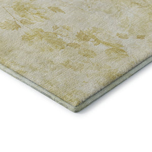 HomeRoots 8' Gold and Ivory Floral Round Rug - Washable, UV-Protected, Stain-Resistant for Busy Homes 657704