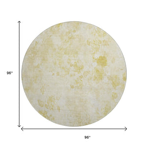HomeRoots 8' Gold and Ivory Floral Round Rug - Washable, UV-Protected, Stain-Resistant for Busy Homes 657704
