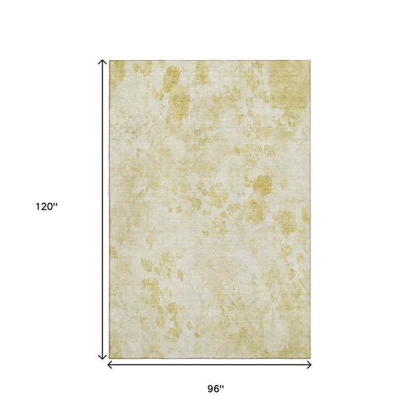 HomeRoots 8' X 10' Gold and Ivory Floral Area Rug - Washable, UV-Protected, Stylish & Durable for Any Room 657705