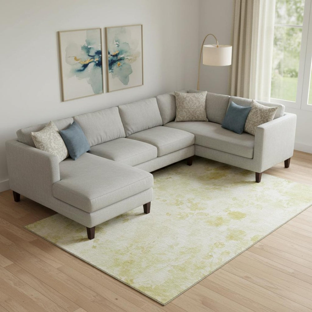 HomeRoots 8' X 10' Gold and Ivory Floral Area Rug - Washable, UV-Protected, Stylish & Durable for Any Room 657705
