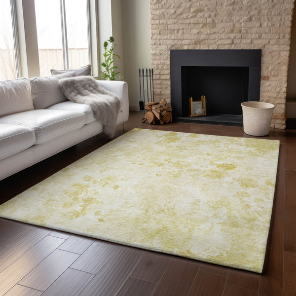 HomeRoots 8' X 10' Gold and Ivory Floral Area Rug - Washable, UV-Protected, Stylish & Durable for Any Room 657705