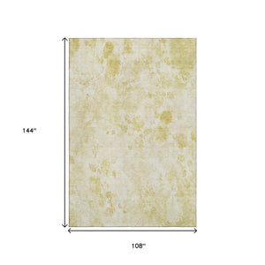 HomeRoots 9' x 12' Gold and Ivory Floral Area Rug - Washable, UV Protected, Durable for High-Traffic Spaces 657706