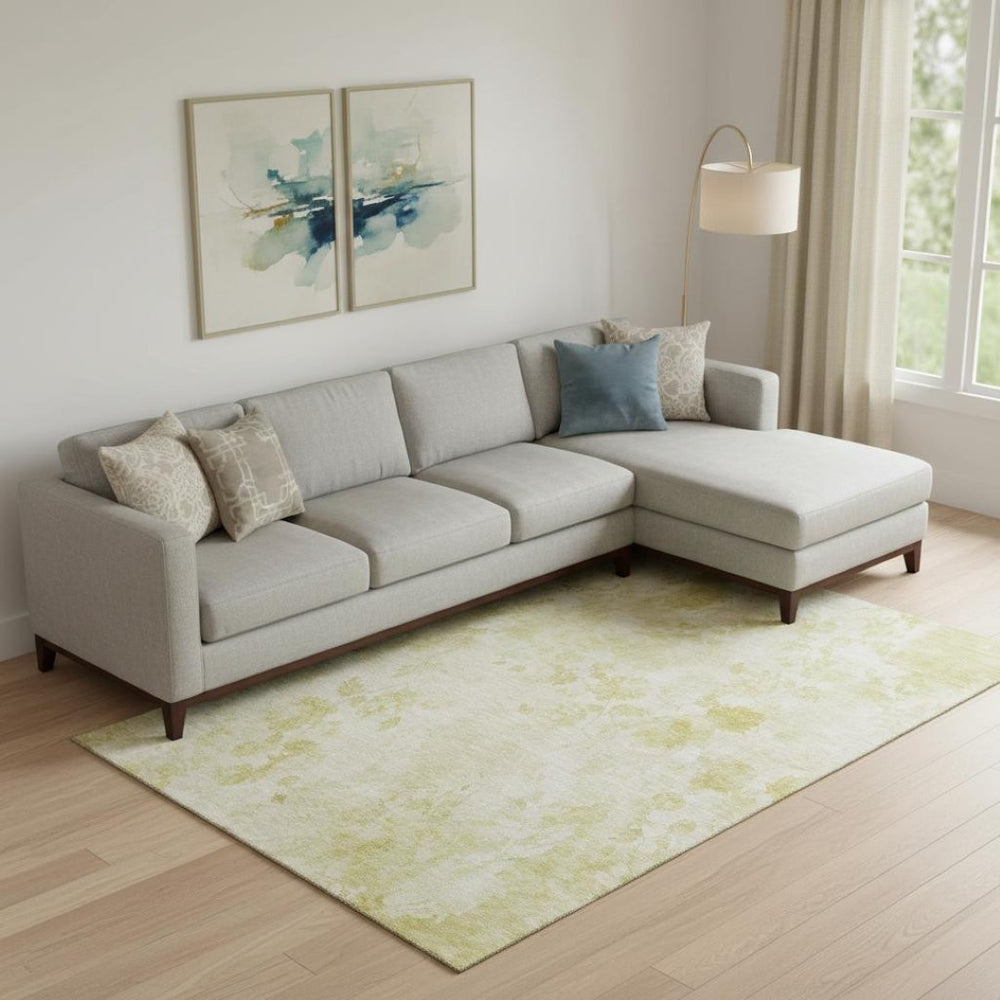 HomeRoots 9' x 12' Gold and Ivory Floral Area Rug - Washable, UV Protected, Durable for High-Traffic Spaces 657706