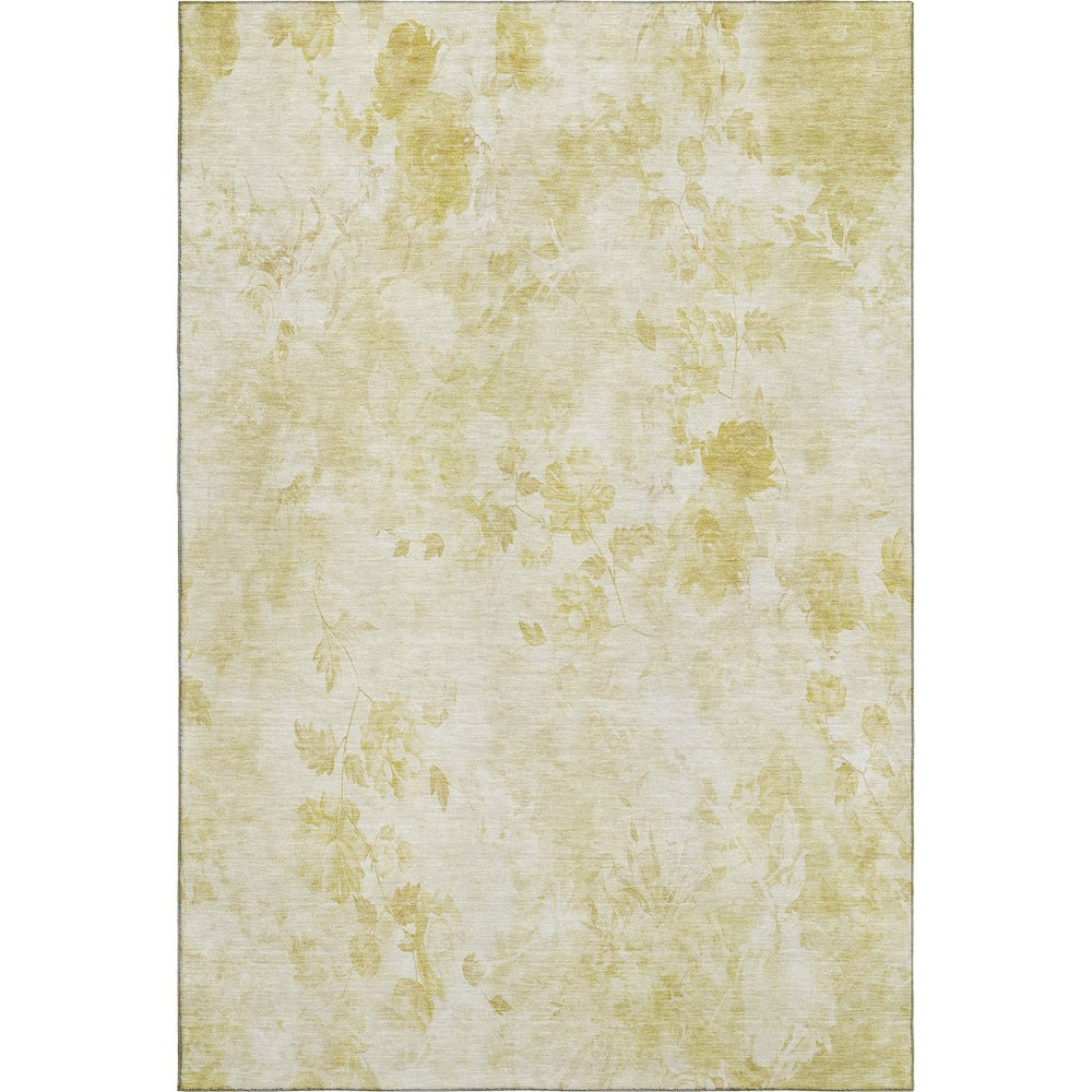 HomeRoots 9' x 12' Gold and Ivory Floral Area Rug - Washable, UV Protected, Durable for High-Traffic Spaces 657706