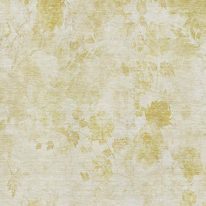 HomeRoots 9' x 12' Gold and Ivory Floral Area Rug - Washable, UV Protected, Durable for High-Traffic Spaces 657706