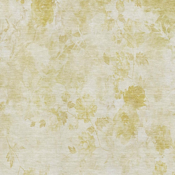 HomeRoots 9' x 12' Gold and Ivory Floral Area Rug - Washable, UV Protected, Durable for High-Traffic Spaces 657706