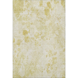 HomeRoots 9' x 12' Gold and Ivory Floral Area Rug - Washable, UV Protected, Durable for High-Traffic Spaces 657706