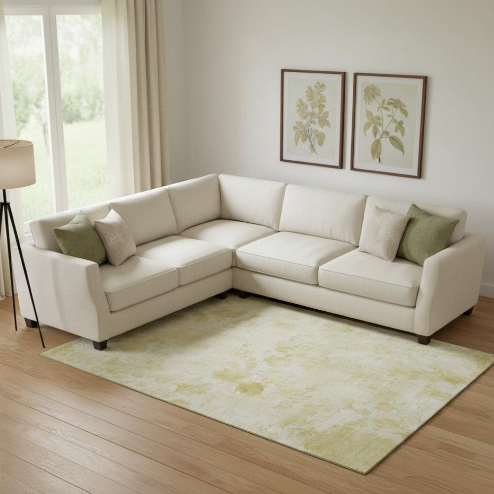 HomeRoots 10' X 14' Gold Ivory Floral Area Rug - Washable, Stain Resistant, UV Protected for Everyday Use 657707