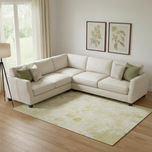 HomeRoots 10' X 14' Gold Ivory Floral Area Rug - Washable, Stain Resistant, UV Protected for Everyday Use 657707