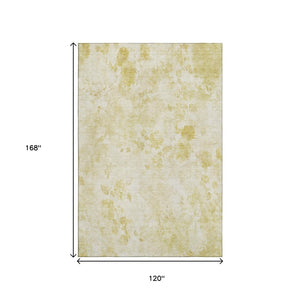 HomeRoots 10' X 14' Gold Ivory Floral Area Rug - Washable, Stain Resistant, UV Protected for Everyday Use 657707