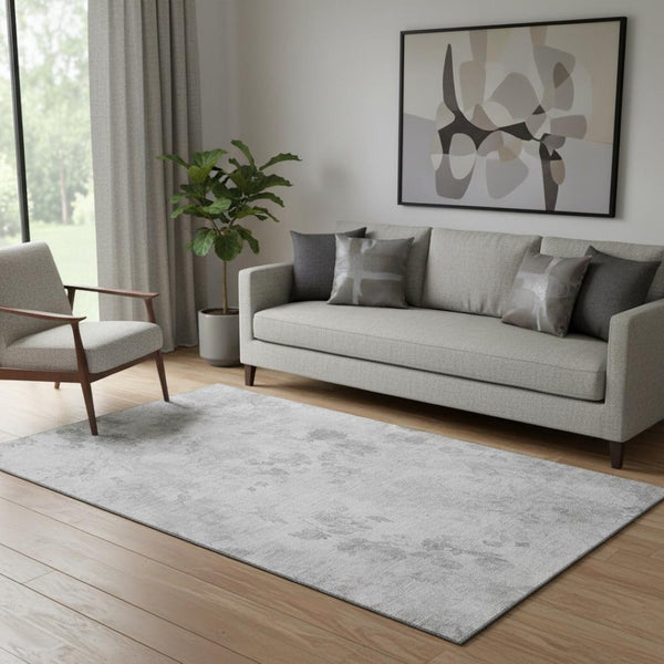 HomeRoots 5' X 8' Gray and Silver Floral Area Rug - Durable, Washable, UV Protected for Everyday Elegance 657709