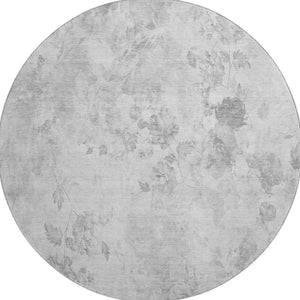 HomeRoots 8' Gray and Silver Floral Washable Round Rug - Elegant, UV-Protected, Easy-Care Design for Any Space 657710