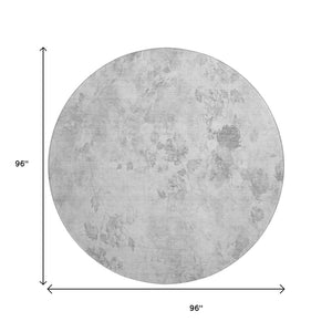 HomeRoots 8' Gray and Silver Floral Washable Round Rug - Elegant, UV-Protected, Easy-Care Design for Any Space 657710