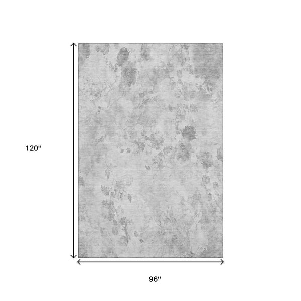 HomeRoots 8' X 10' Elegant Gray and Silver Floral Washable Area Rug with UV Protection for High-Traffic Areas 657711