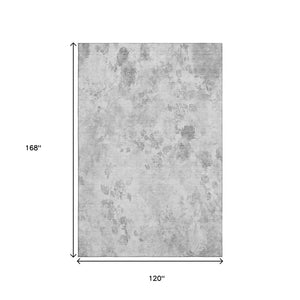 HomeRoots 10' x 14' Gray & Silver Floral Area Rug - Washable, UV-Protected, Perfect for High-Traffic Spaces! 657713
