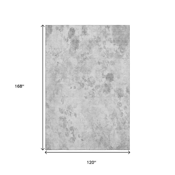HomeRoots 10' x 14' Gray & Silver Floral Area Rug - Washable, UV-Protected, Perfect for High-Traffic Spaces! 657713
