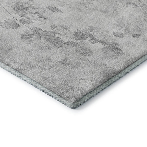 HomeRoots 10' x 14' Gray & Silver Floral Area Rug - Washable, UV-Protected, Perfect for High-Traffic Spaces! 657713