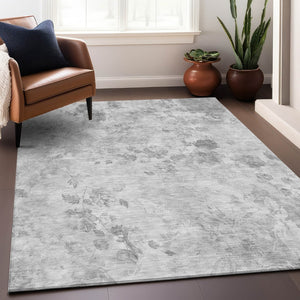 HomeRoots 10' x 14' Gray & Silver Floral Area Rug - Washable, UV-Protected, Perfect for High-Traffic Spaces! 657713