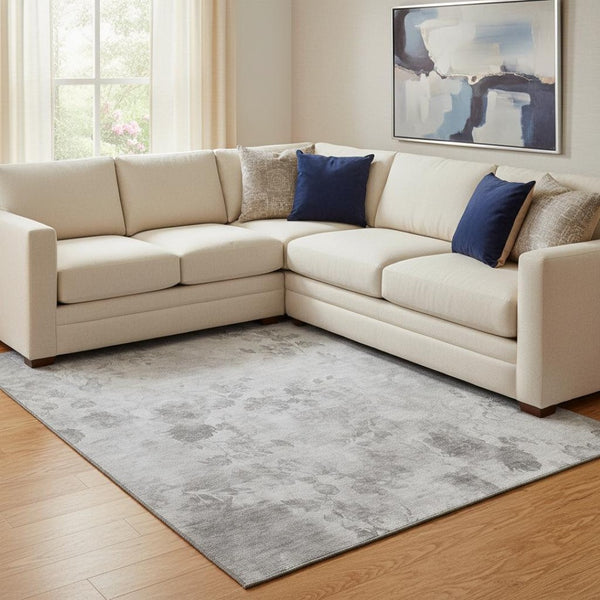HomeRoots 10' x 14' Gray & Silver Floral Area Rug - Washable, UV-Protected, Perfect for High-Traffic Spaces! 657713