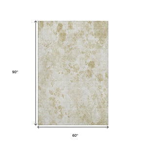 HomeRoots 5' X 8' Khaki & Ivory Floral Area Rug - Durable, Stain Resistant, UV Protected for Family Homes 657715