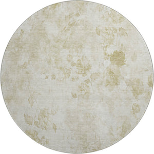 HomeRoots 8' Khaki and Ivory Floral Washable Round Rug - Durable, UV-Protected, Perfect for Any Space! 657716