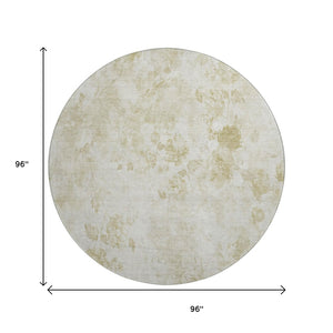 HomeRoots 8' Khaki and Ivory Floral Washable Round Rug - Durable, UV-Protected, Perfect for Any Space! 657716