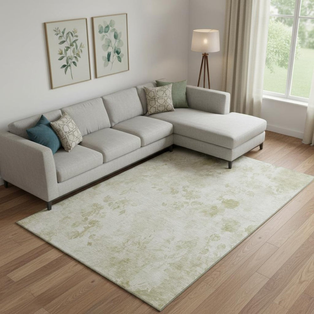 HomeRoots 8' X 10' Floral Washable Area Rug in Khaki & Ivory – Durable, UV-Protected, Easy-Care Home Essential! 657717