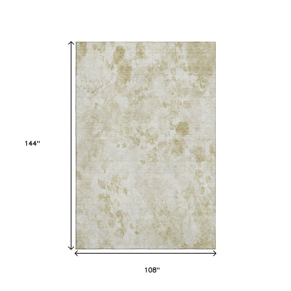 HomeRoots 9' X 12' Khaki Floral Area Rug - Washable, UV Protected, Perfect for Homes with Kids & Pets 657718