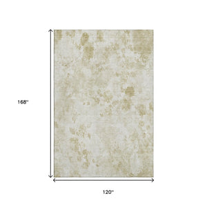 HomeRoots 10' Khaki and Ivory Floral Washable Area Rug - Durable, UV Protected, Stain-Resistant for Families 657719