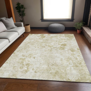 HomeRoots 10' Khaki and Ivory Floral Washable Area Rug - Durable, UV Protected, Stain-Resistant for Families 657719