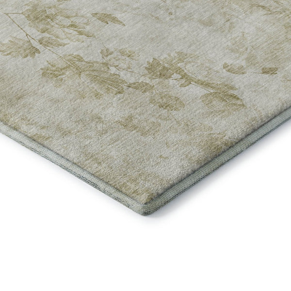 HomeRoots 10' Khaki and Ivory Floral Washable Area Rug - Durable, UV Protected, Stain-Resistant for Families 657719