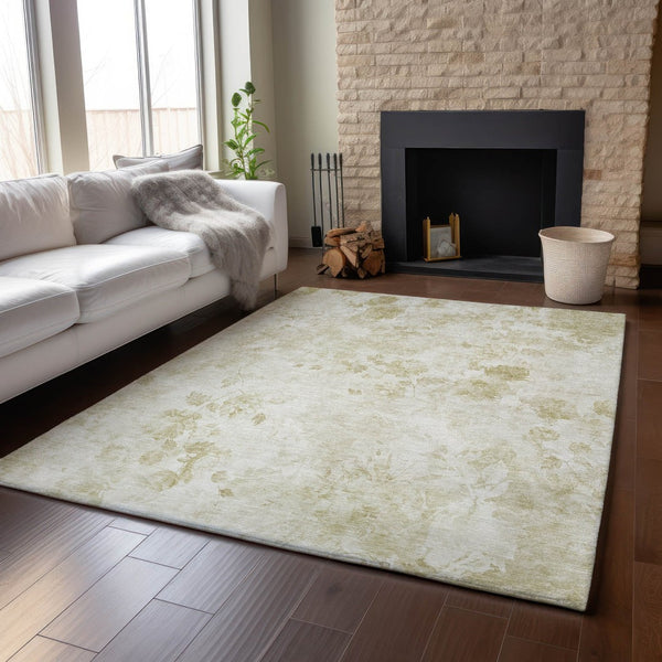 HomeRoots 10' Khaki and Ivory Floral Washable Area Rug - Durable, UV Protected, Stain-Resistant for Families 657719
